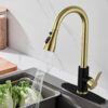 Single Handle Pull-Down Kitchen Faucet, Brass Finish, Modern Design