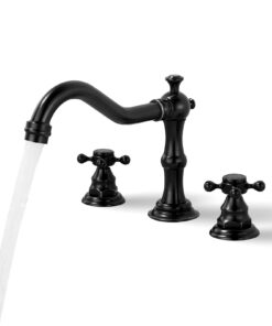 Matte Black Waterfall Bathroom Faucet, 3-Hole Widespread Lavatory Faucet with Double Handles