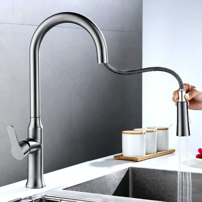 Fine Copper Gun Gray All-copper Kitchen Sink Pull-out Faucet