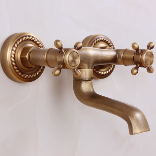 Vintage Solid Brass Dual Handle Wall-Mounted Bathtub Faucet