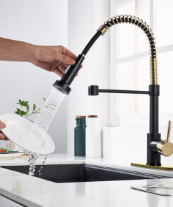 Black And Gold Kitchen Multi-function Spring Rotating Faucet